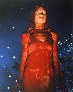 Sissy Spacek as Carrie White gets drenched with pig blood at the prom in this scene from the Stephen King adaptation Carrie.